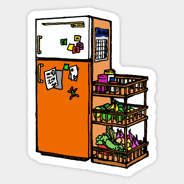 Kitchen Fridge and Fruit, retro illustration, Sticker by VincentRussellArt